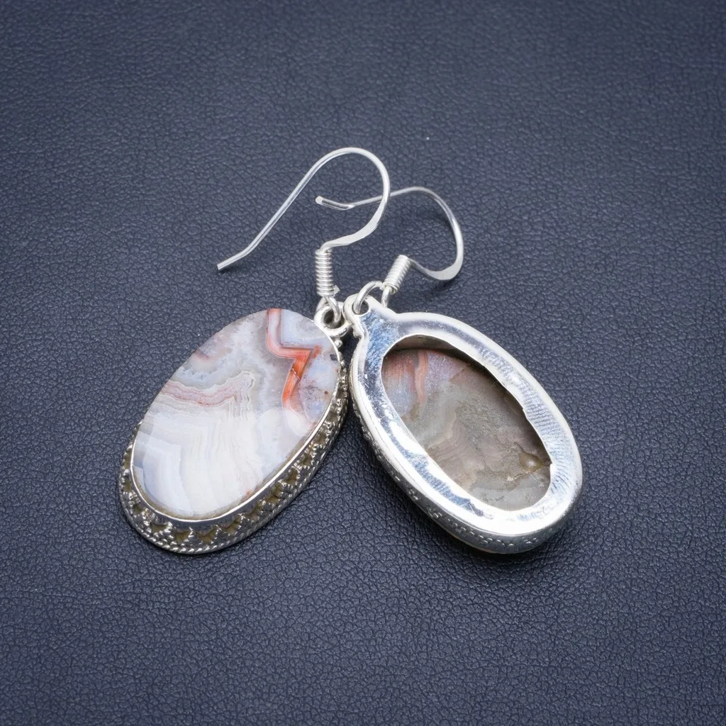 

Natural Crazy Lace Agate Handmade Unique 925 Sterling Silver Earrings 1.75" A2396