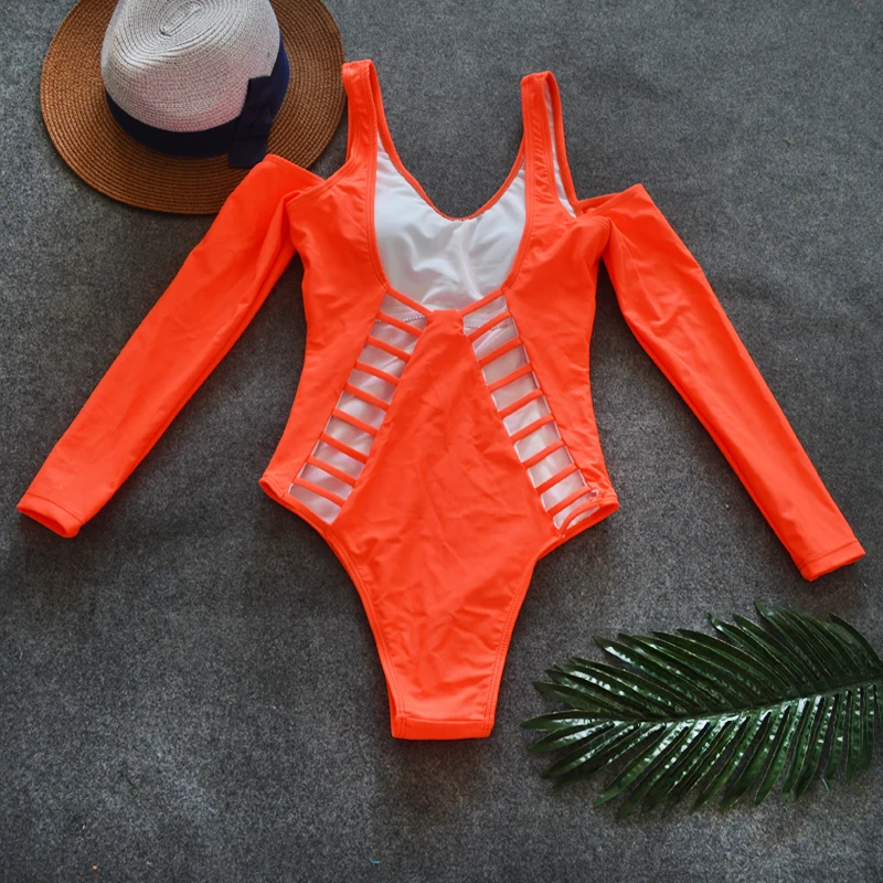 

PREETEE Swimwear Lady 2018 One Piece Bandage Swimsuit Long Sleeve Sport Pants Female Off Shoulder Bathing Suit Solid Monokini