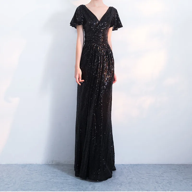 2018 New Pattern Banquet Dress Long Fund Autumn Black Deep V Lead Sexy Evening Party Host Woman Self-cultivation Thin | Женская одежда