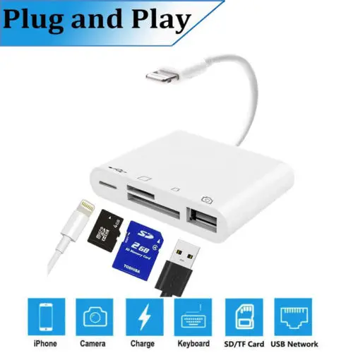 

4 in 1 USB Camera Adapter Micro SD Card Reader Cable for iPhone iPad