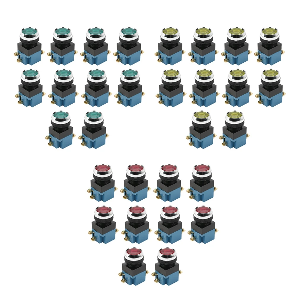 

10Pcs Auto Reset Flat Round Push Button Switch 1NO 1NC 25mm Mount LA19-11 Wholesale