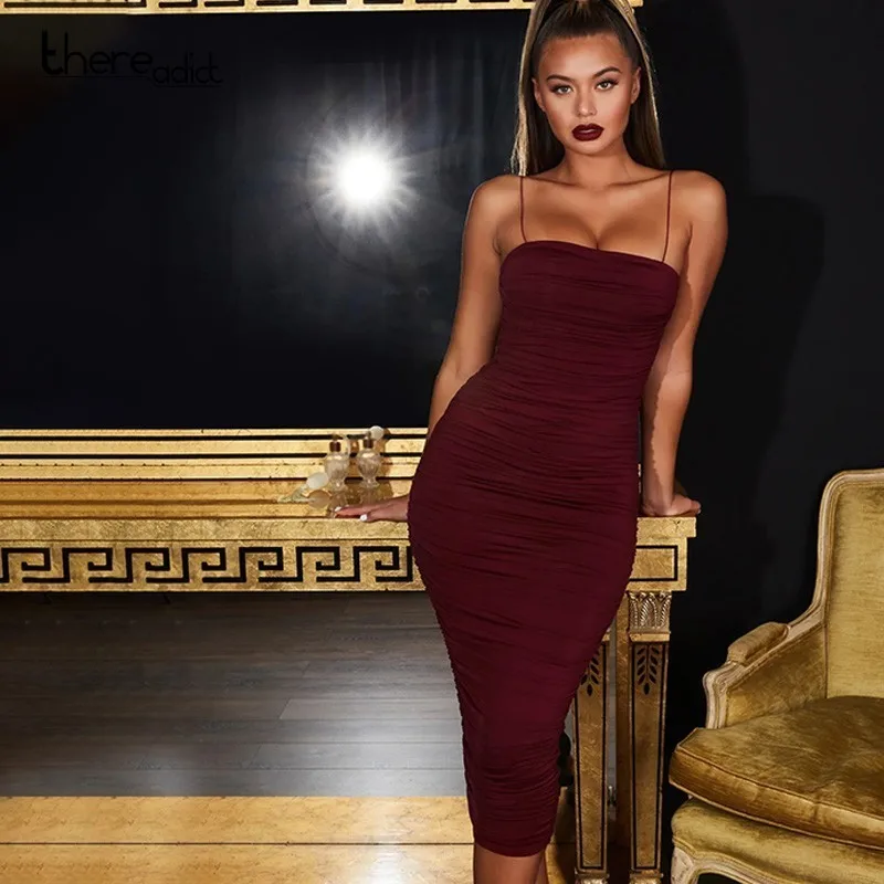 DRESSMECB и сексуальными тоненькими лямками вечерние платье для женщин Bodycon