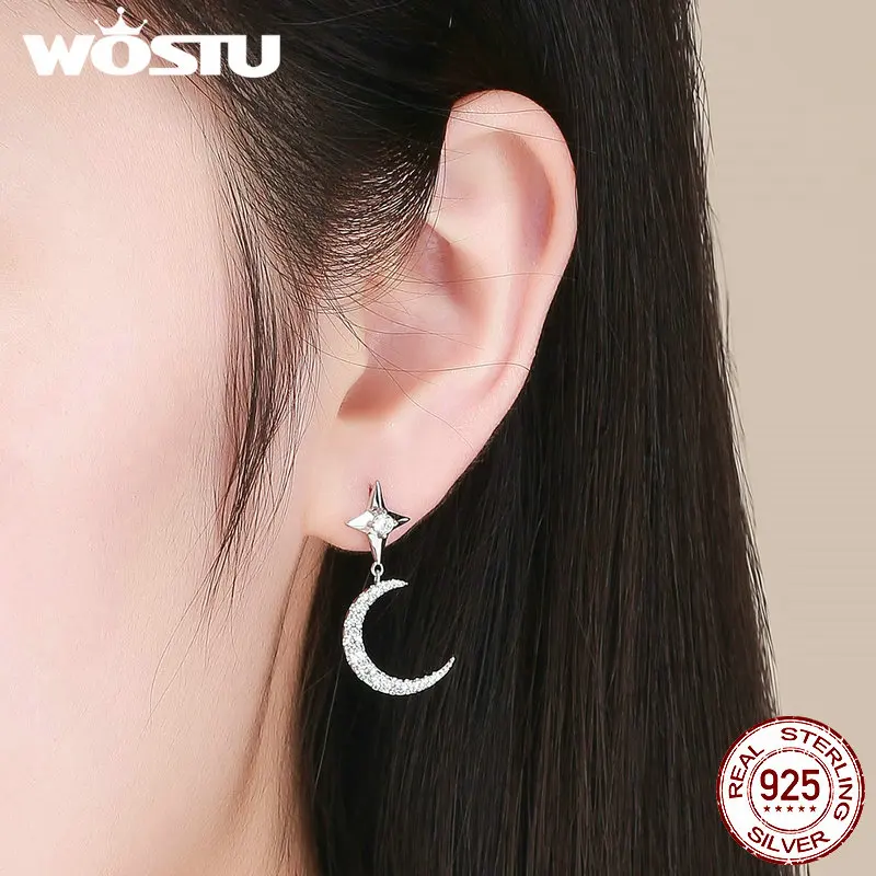 Женские серьги подвески WOSTU из 100% стерлингового серебра 925 пробы с прозрачным