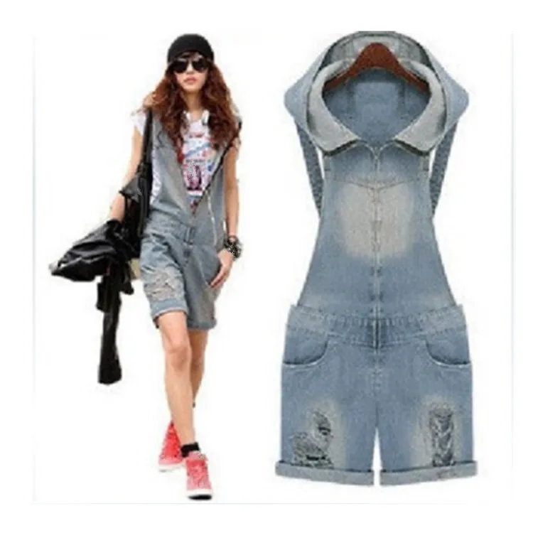 

Women's Denims Pants Hole Jumpsuits Ripped Jeans Overalls Suspender Trousers Shorts Outdoors Hooded Romper