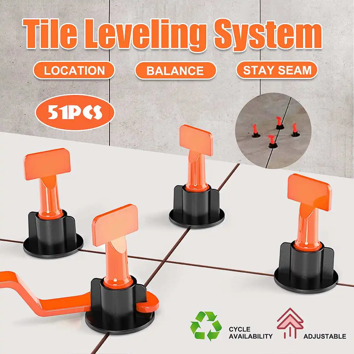 

51Pcs tile alignment Tile Leveling System carrelage Clip Adjustable Locator Spacers Plier Level Wedges Hand Tools