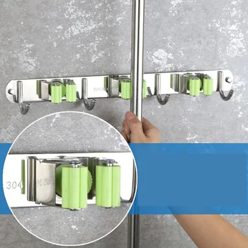 

Mop Broom Holder Wall Mount Stainless Steel Heavy Duty Broom Organizer Hangers Storage Solutions for Laundry Room