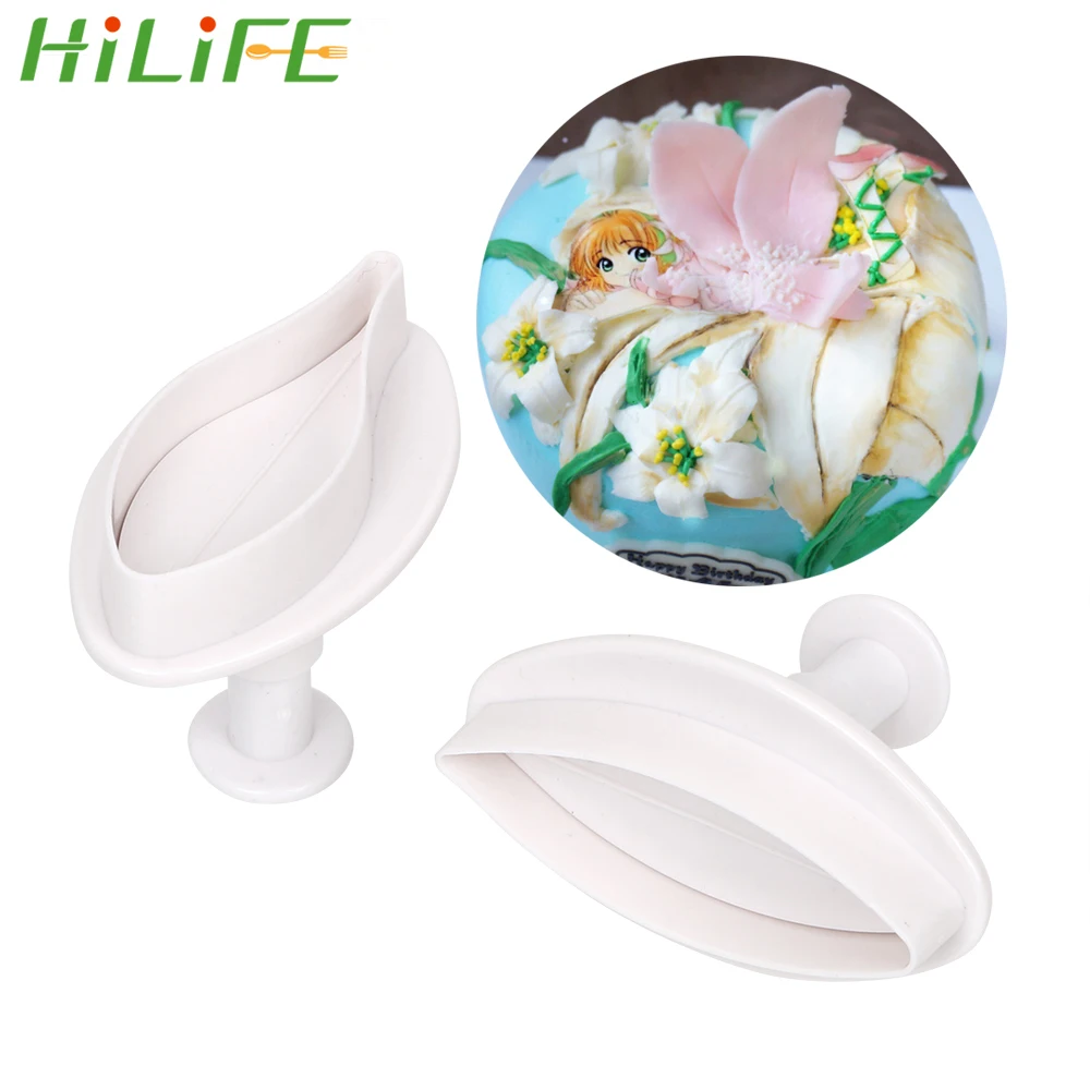 

HILIFE 2pcs/set Lily Petals Mold Fondant Cake Mold Cake Cookie Baking Mould Plastic Plunger Cutter DIY Cake Decorating Tools