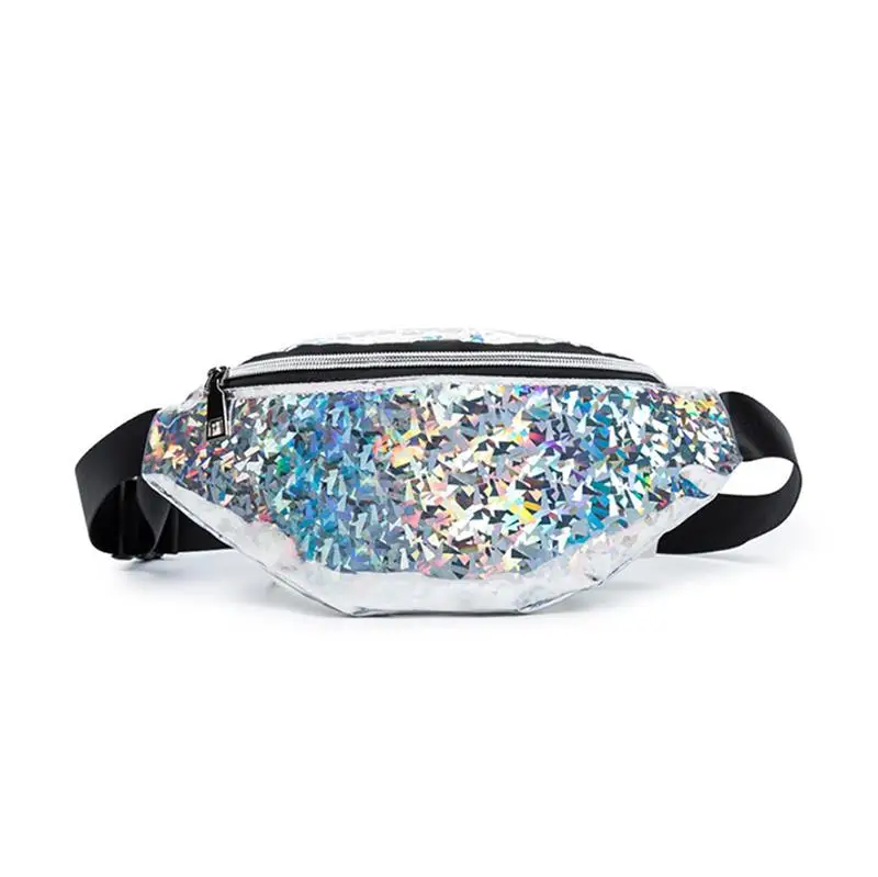 

High Quality Multicolored Sequined Ladies Pocket Bag Shiny Neon Laser Hologram Waist Bags Travel Shoulder Bag Party Rave Hip Bag