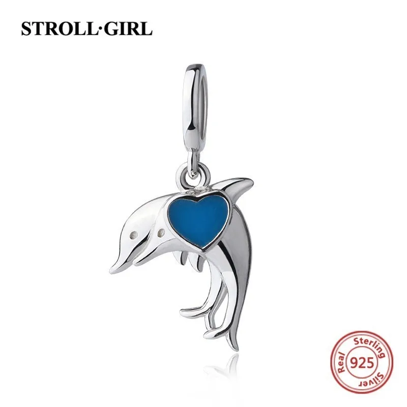 

Fit authentic European Bracelets silver 925 Original dolphin charm pendant beads with growing enamel diy jewelry making for gift