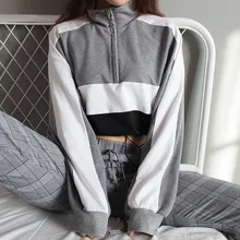 Fashion Women Long-Sleeve Autumn Bandage Pullover Sweatshirt Zipper Crop Tops Patchwork Loose Ladies Sweatshirts hoodies outwear Fashion Women Long-Sleeve Autumn Bandage Pullover Sweatshirt Zipper Crop Tops Patchwork Loose Ladies Sweatshirts hoodies outwear