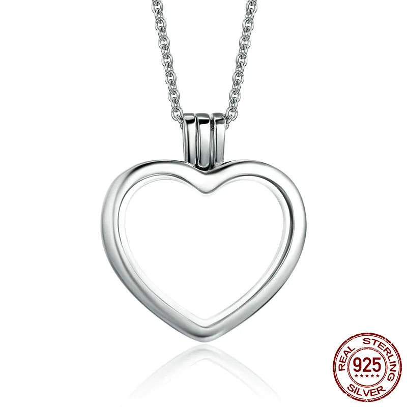 

High Quality Genuine 925 Sterling Silver Heart Memories Floating Box Necklaces & Pendants Authentic Silver Jewelry Psf002 BAMOER