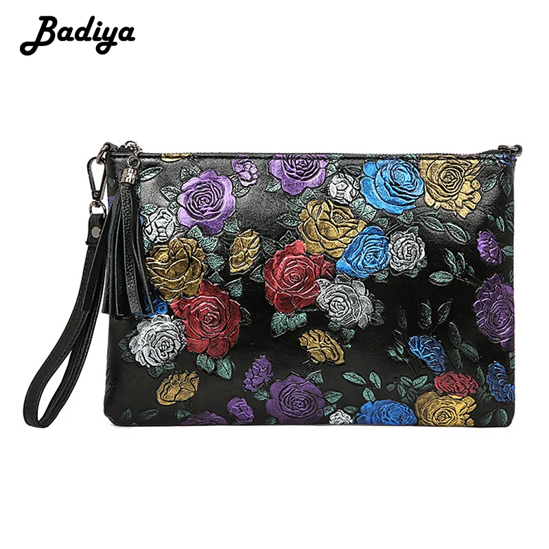 خمر شرابة المرأة اليوم حقيبة صغيرة الأزهار سيدة حقيبة يد جلد البقر الحقيقي Crossbody أكياس الفاخرة سلسلة حقيبة كتف للأم