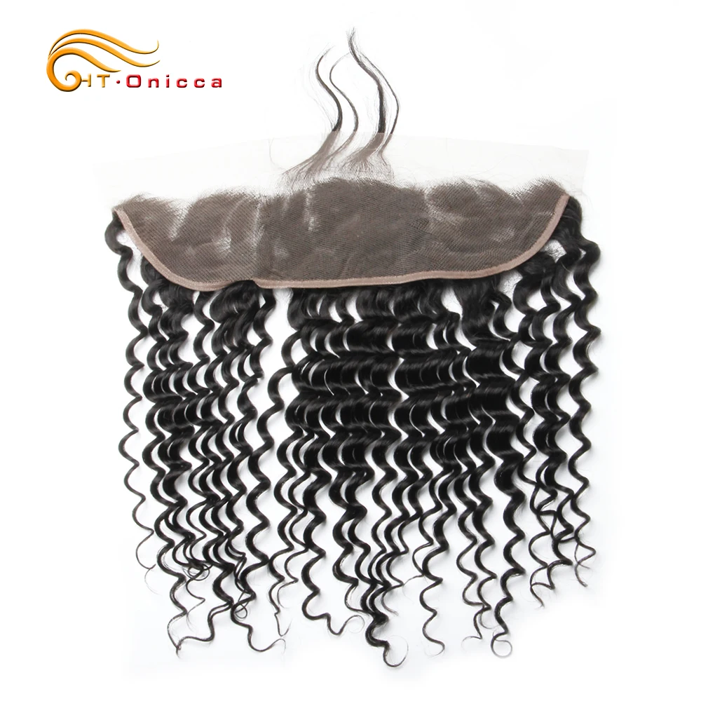 

Preplucked Frontal Peruvian Deep Wave Human Hair Lace Frontal Closure 13x4 With Baby Hair Free Part Swiss Lace Natural Color