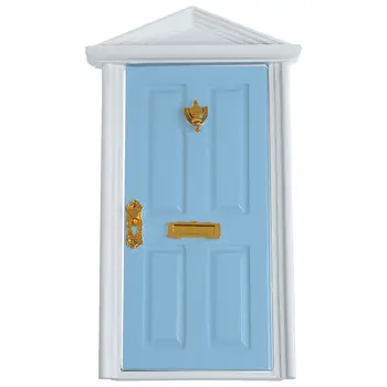

1/12 Dollhouse Miniature 4-Panel Exterior Wooden Door Steepletop with Hardware Knockplate Letter Slot Inwardly Open