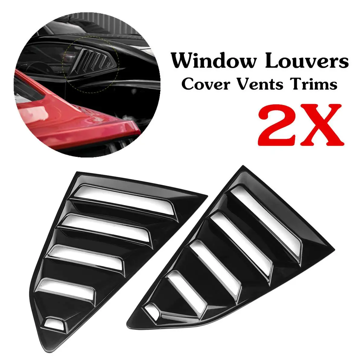 

2X Window 1/4 Quarter Louvers Cover Vents Trims For 16-18 Chevy Camaro GT-Style ABS Plating 39x25.5cm Waterproof No Fade/Rust