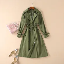 Зимнее пальто для женщин двубортное с регулируемым поясом с длинным рукавом армейский зеленый серый длинное пальто ветровка Женская