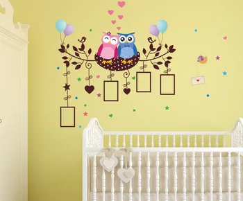 

Family Owls Tree Photo Frame Wall Stickers for Kids Rooms Home Decoration Bedroom DIY Wall Decals Mural Art Living Room Cartoon