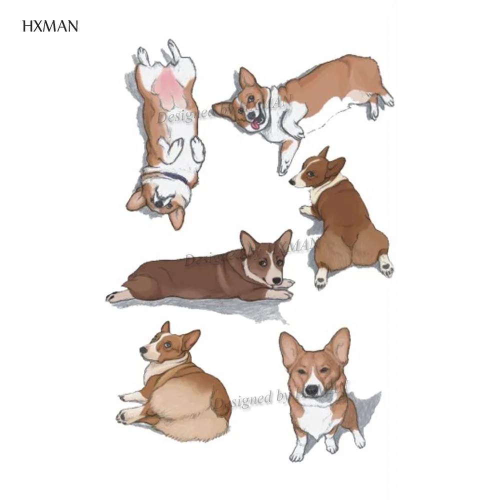 Временная татуировка HXMAN Corgi Dog стикер для животных женщин модный сексуальный
