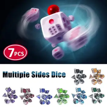 

7pcs/set 8 Colors Polygon Magic Dice New Font Dungeons & Dragons Creative RPG Dice Metal Dungeons Dice Set Wholesale
