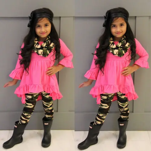 Pudcoco/новые модные камуфляжные наряды для маленьких девочек, одежда топы розового и красного цвета, платье+ леггинсы повязка на голову, хлопковый комплект детской одежды