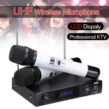 

Dual Professional Handheld UHF Wireless Microphone System Cordless Adjustable Mic for Karaoke System DJ KTV Home Party Speech
