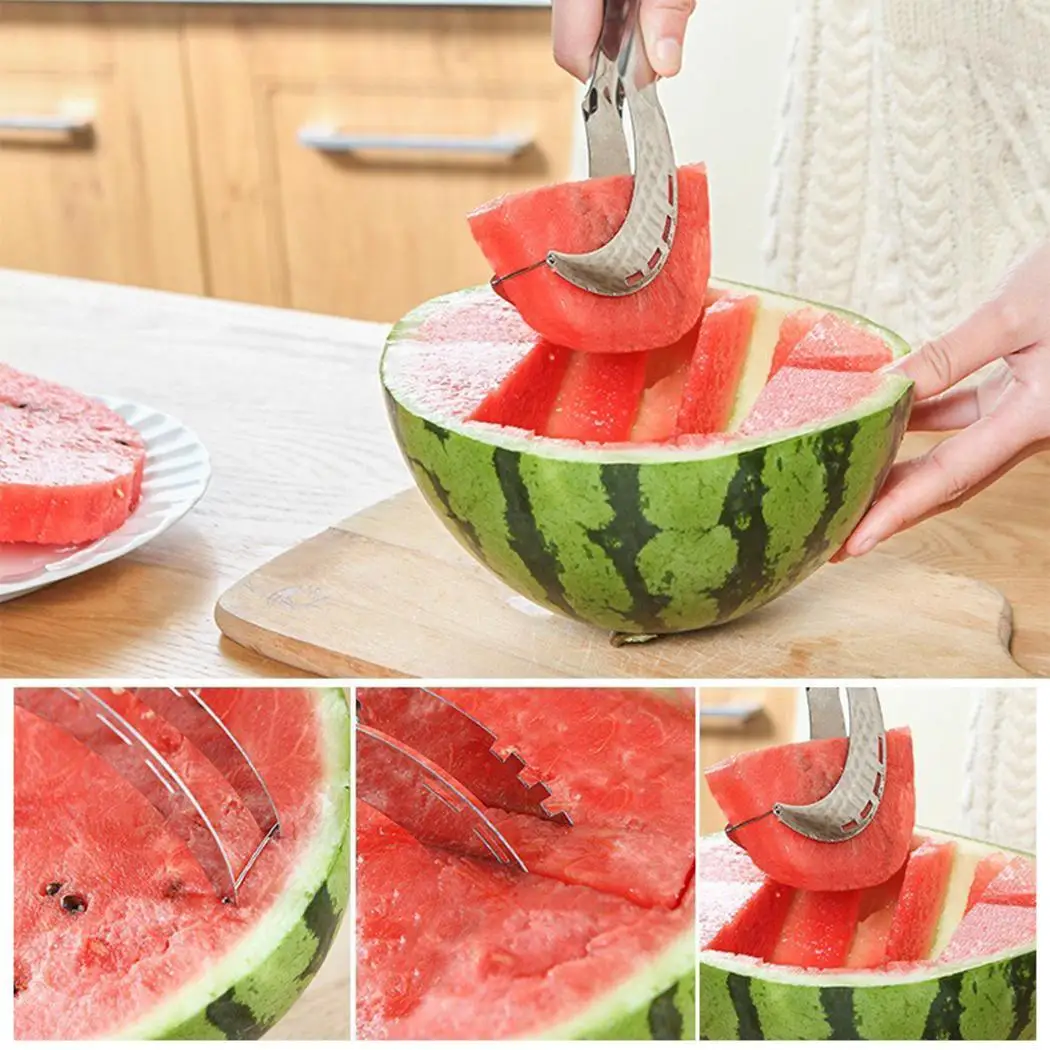 

2019 New Kitchen Stainless Steel Watermelon Cutter Tool Daily Silver Useful Cooking Tools Creative Watermelon Cutting Tools