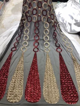 

red Guipure Sequined Lace Fabric 2019 New African Lace Fabric Nigerian Sequence Tulle French Mesh Net Lace For Bride Dress