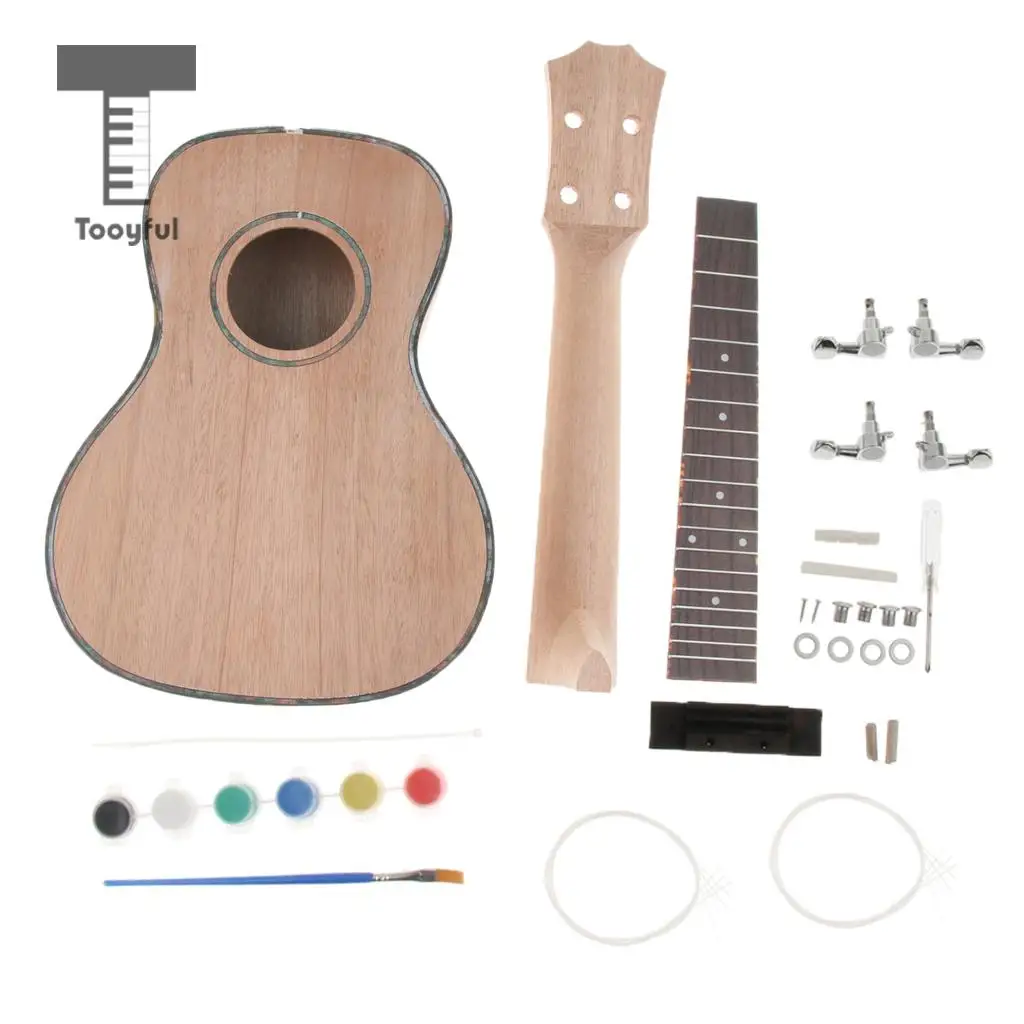 

Tooyful Exquisite Unfinished Mahogany 23inch Concert Ukulele 4 String Hawaii Guitar Assemble Kits Parent-children Interaction