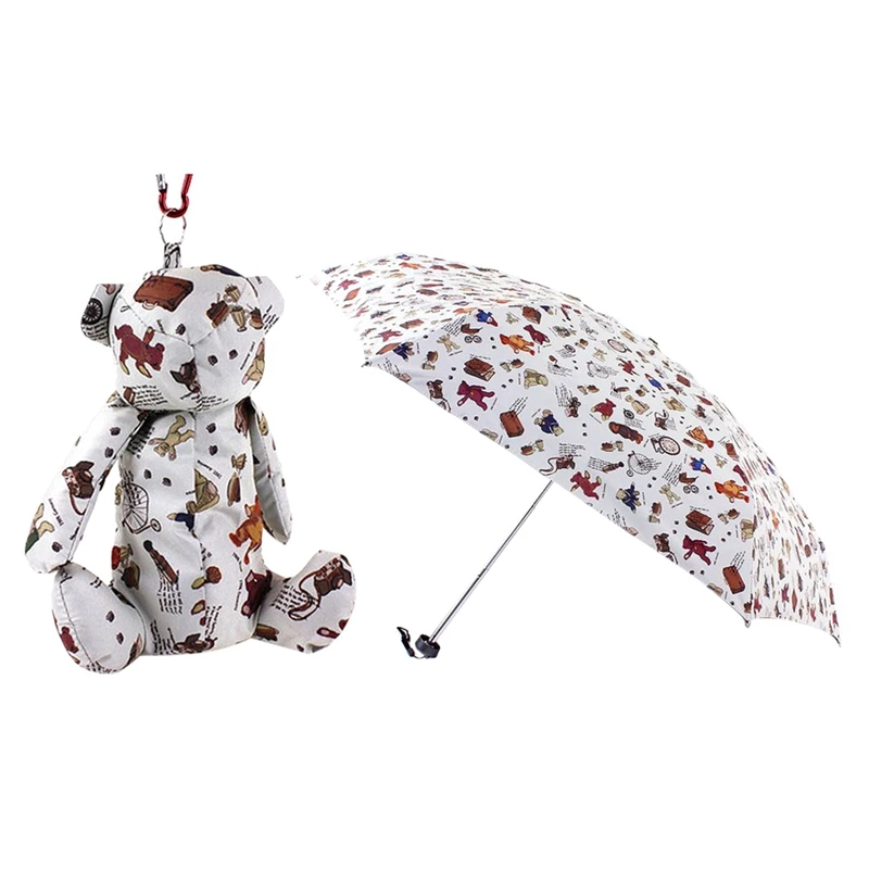 Cute Small Umbrella Kids Toys Pockets Bear Animal Black Coating Folding
