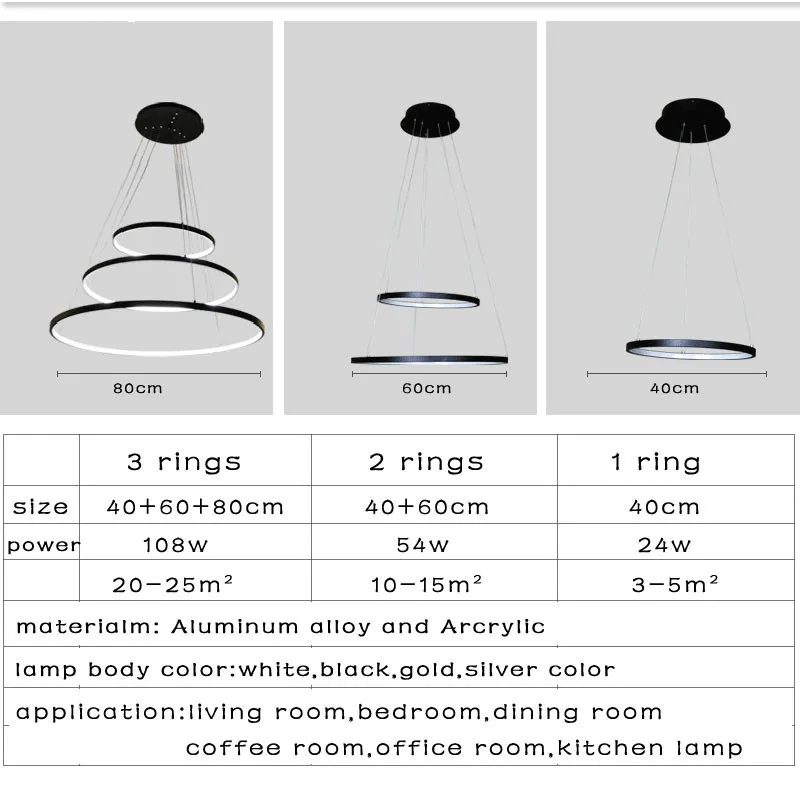 Золотой черный светодиодный потолочный светильник, подвесной светильник, круглые кольца, светодиодный потолочный светильник для гостиной, столовой, спальни, Домашний Светильник, светильники