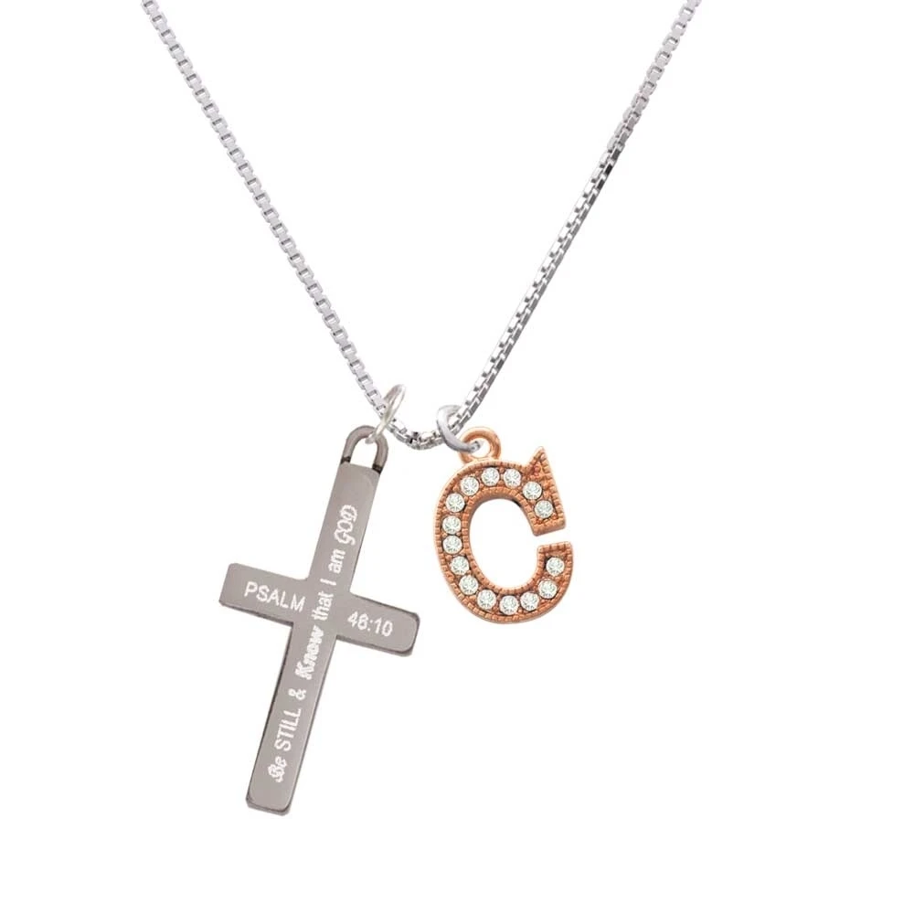 Кристаллическое розовое золото цветной тон Initial C Be Still And Know cross necklace|Подвески| |