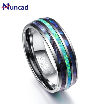 

Inlay Abalone Shell +Opal+Abalone Shell Tungsten Steel Rings for Men 8MM Width Elegant Smooth Mens Ring Top Grade
