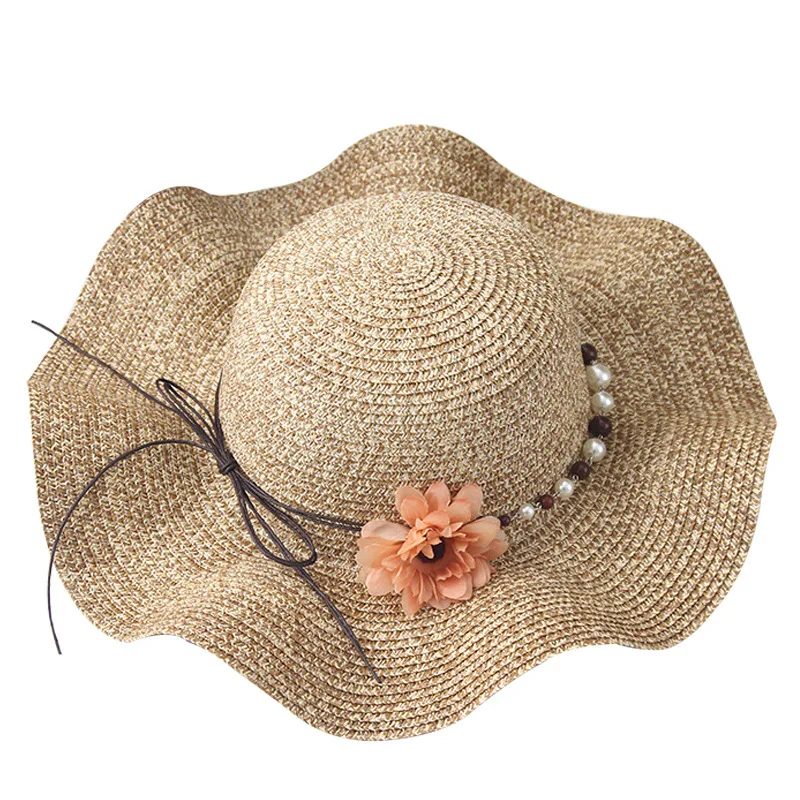 Lady Pearl Wide Brim Summer Straw Hat Female Vacation Sun hats Women