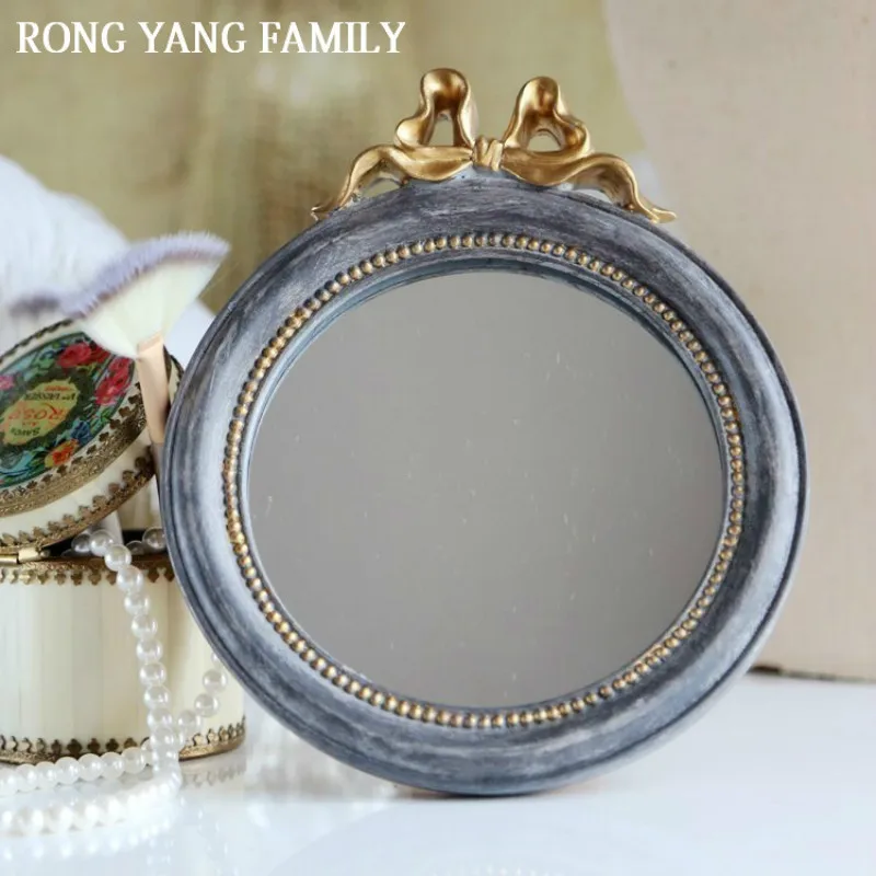 

Mirror European Retro Fashion Bow Hand-painted Gold Foil Imitation Wood Makeup Mirror Mirror Hanging Mirror Home Decoration Gift