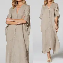 Лето, винтажная Женская туника, платье-рубашка, повседневное сексуальное платье с v-образным вырезом и пуговицами, Длинное Макси платье, vestidos mujer размера плюс, сарафан