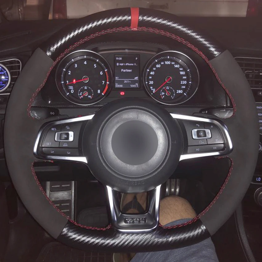 Кожаный черный замшевый Синий Маркер из углеродного волокна для Volkswagen Golf 7 GTI R MK7 VW