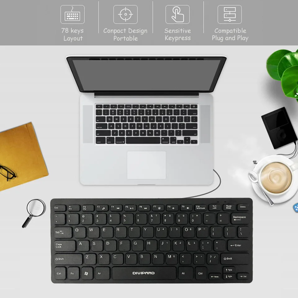 Проводная USB клавиатура для ноутбука D510 ультратонкая эргономичная
