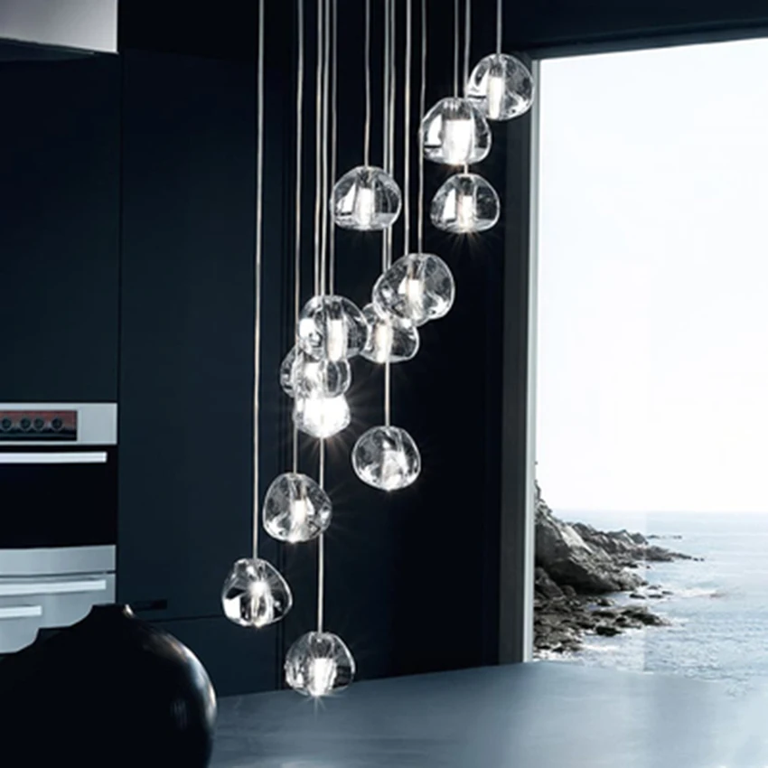 

Nordic Loft Stairwell Long Led Pendant Lights Crystal Heart Pendant Lamp Modern Living Room Stair Decoration Lighting Luminaria