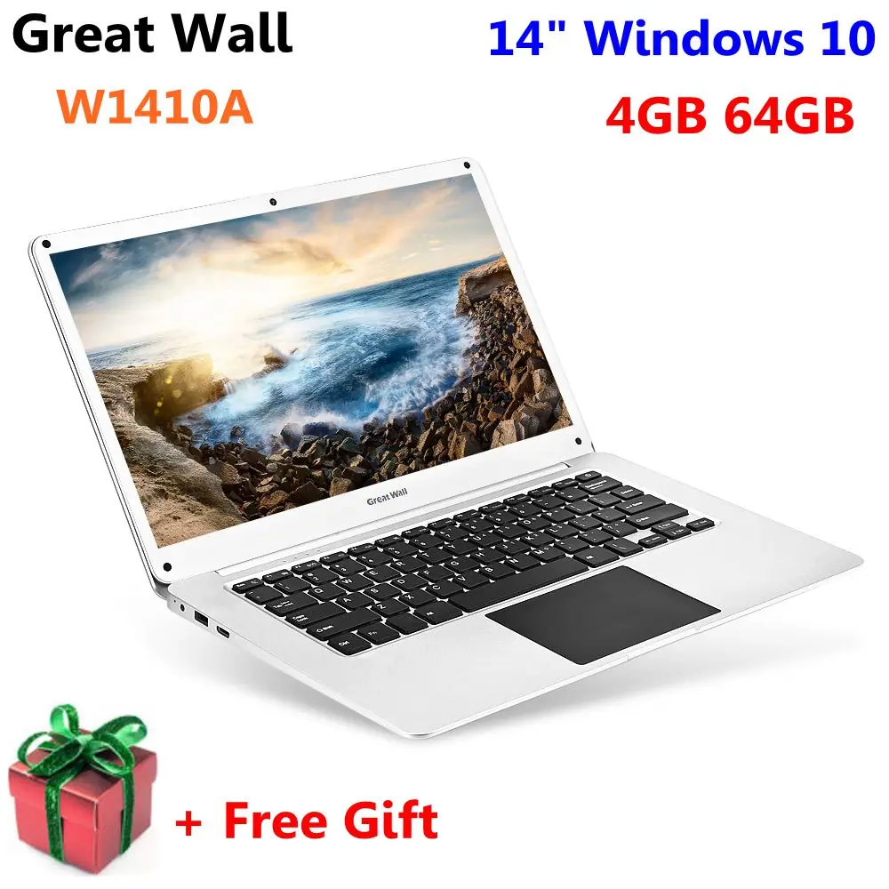 Great Wall W1410A ноутбук 14 &quotWindows 10 Intel Celeron N3350 2 4 ГГц WI FI GB 64 37 W долгое время Батарея BT4.0 LAN