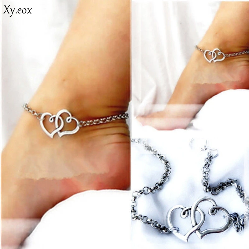

Fashion Women Jewelry Double Heart Chain Beach Sandal Anklet Ankle Bracelet