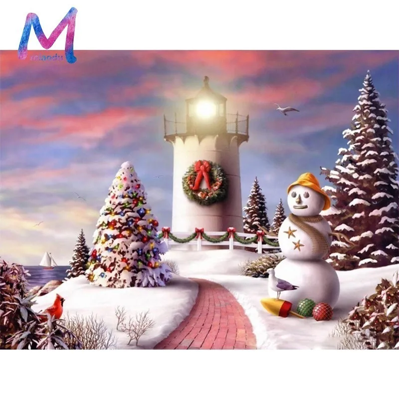 

MIAODU Full Square Diamond Painting Christmas Diamond Embroidery Snowman Picture Of Rhinestone Diamond Mosaic Landscape