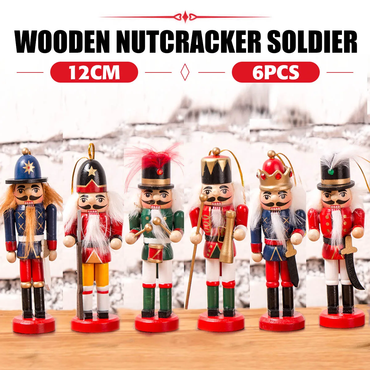 

6pcs/set Wooden Nutcracker Doll Soldier Puppet 12cm Vintage Handcraft Decoration Christmas Gifts Tree Pendant Figurine Miniature