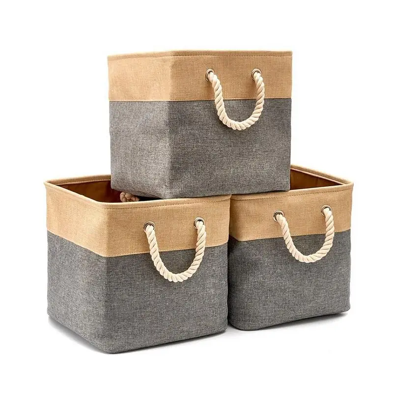 

Multifunctional Storage Box 33cm With Handle Cotton Linen 3 Pack Basket Toy Books Clothes Storage Basket Household Items