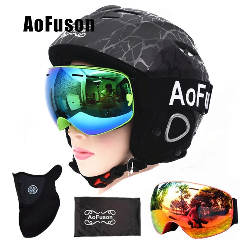 

Ski Helmet with Anti-fog Ski Goggle Breathable Helmet Double Layers Anti-fog Big Vision Snowboard Ski Glasses Ski Mask Set