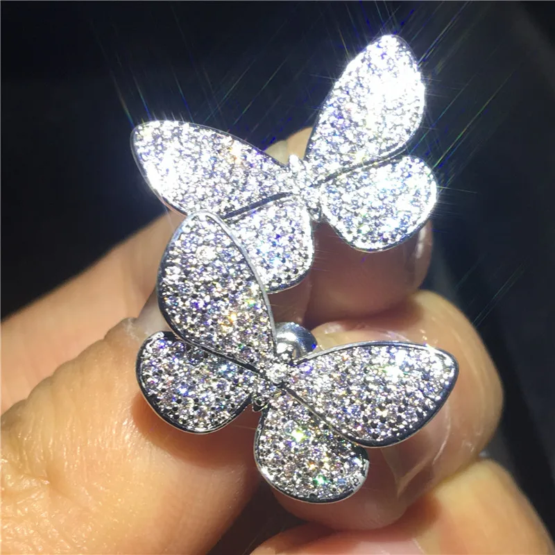 

Vecalon Butterfly earring Pave setting AAAAA Zircon White Gold Filled Engagement wedding Stud Earrings for women Romantic Gift