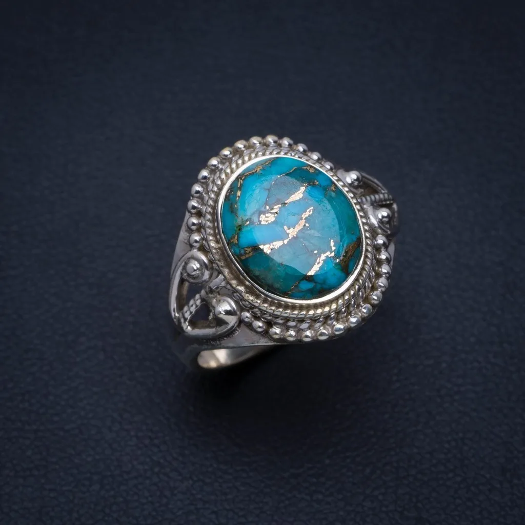 

Natural Turquoise Handmade Unique 925 Sterling Silver Ring 8 A3978