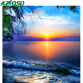 

AZQSD Full Drill Diamond Painting Scenic Mosaic 5D DIY Diamond Embroidery Sale Landscape Sea Sunrise Home Decor Handmade Gift