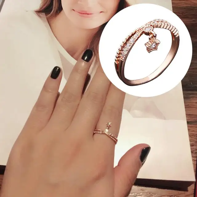 1PC Korean Style Fashion Ring Rose Golden Plated Star Shaped Pendant Micro Inlaid Cubic Zircon