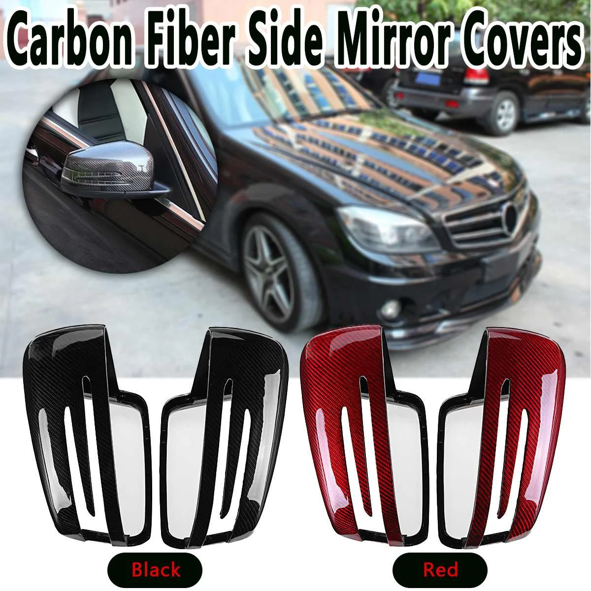 

Carbon Fiber Side Rear view Mirror Cover Replacement Caps Shell Covers for Mercedes for Benz W204 C250 C300 C63