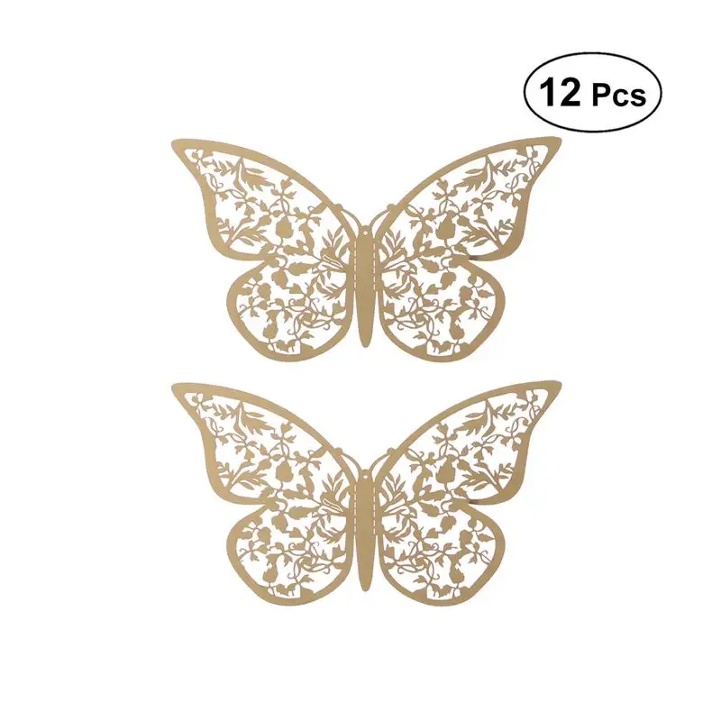 

12 Pcs 3D Butterfly Wall Sticker Hollow out Wall Decals for Bedroom Livingroom Type C (Golden)
